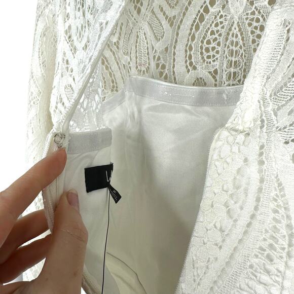 Lulus NWT Gorgeous Attraction White Sheer Lace Structured Long Sleeve Mini Dress - Picture 10 of 11